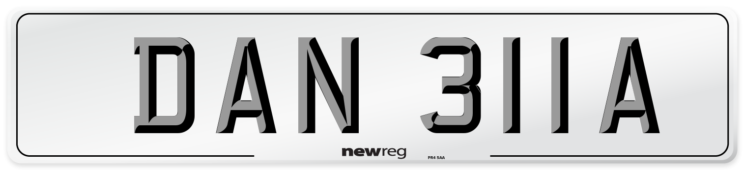 DAN 311A Number Plate from New Reg